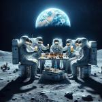 DALL·E 2024-02-24 11.57.33 - Create a hyper-realistic photo of a beer party on the Moon, blending elements of realism with imaginative concepts. The scene features astronauts in s.webp